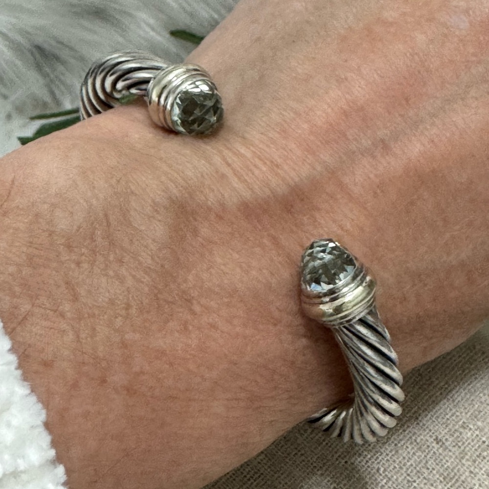 David Yurman 7mm Prasiolite .925 14K Classic Cable Cuff Bracelet - Picture 9 of 9